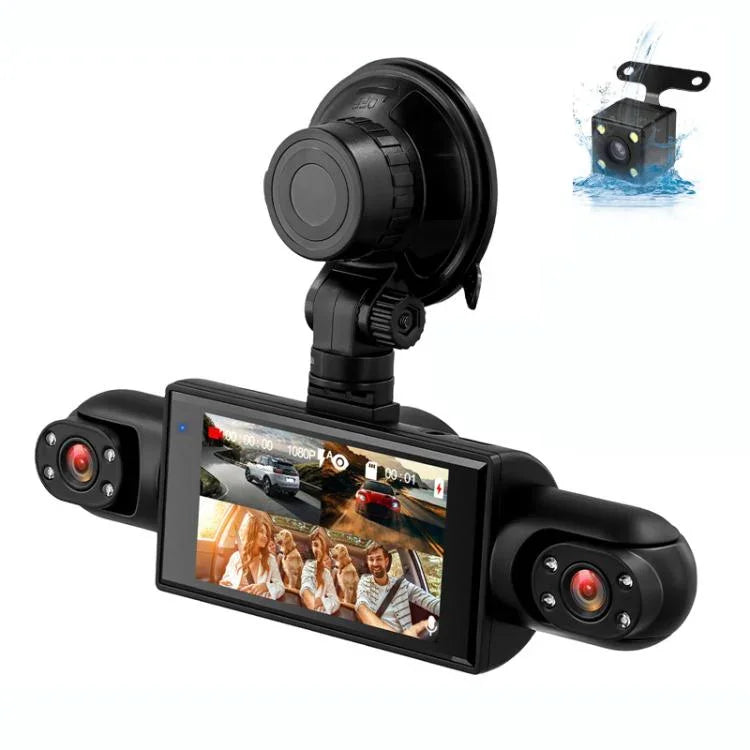 Caméra de tableau de bord de voiture 3 pouces 1080P avec quatre lentilles, caméras intérieures gauche, droite et arrière 480P, L5972