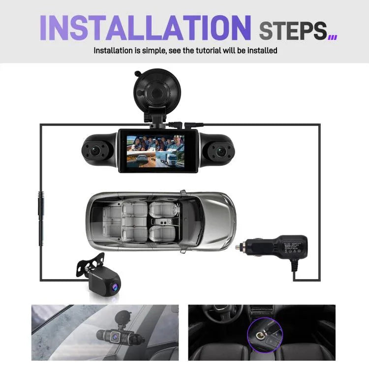 Caméra DVR de voiture 3 pouces 2K avec enregistrement quadruple WIFI, enregistreur de voiture HD avec capteur de gravité 1080P, L5942
