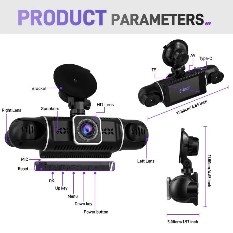 Caméra DVR de voiture 3 pouces 2K avec enregistrement quadruple WIFI, enregistreur de voiture HD avec capteur de gravité 1080P, L5942