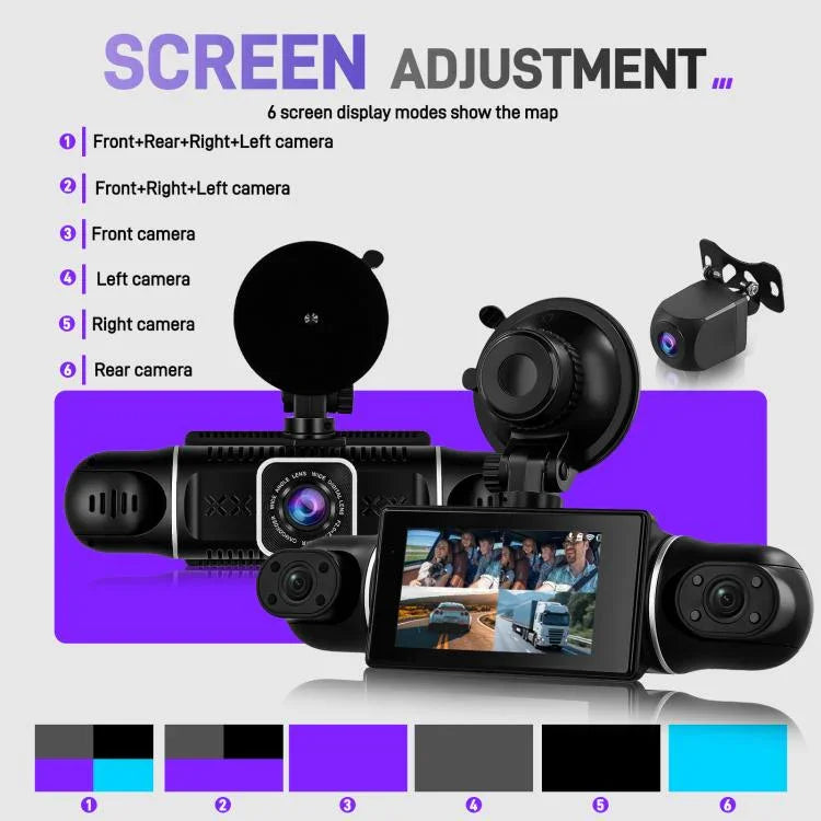 Caméra DVR de voiture 3 pouces 2K avec enregistrement quadruple WIFI, enregistreur de voiture HD avec capteur de gravité 1080P, L5942