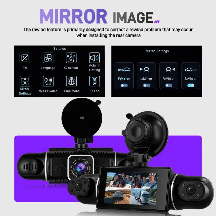 Caméra DVR de voiture 3 pouces 2K avec enregistrement quadruple WIFI, enregistreur de voiture HD avec capteur de gravité 1080P, L5942