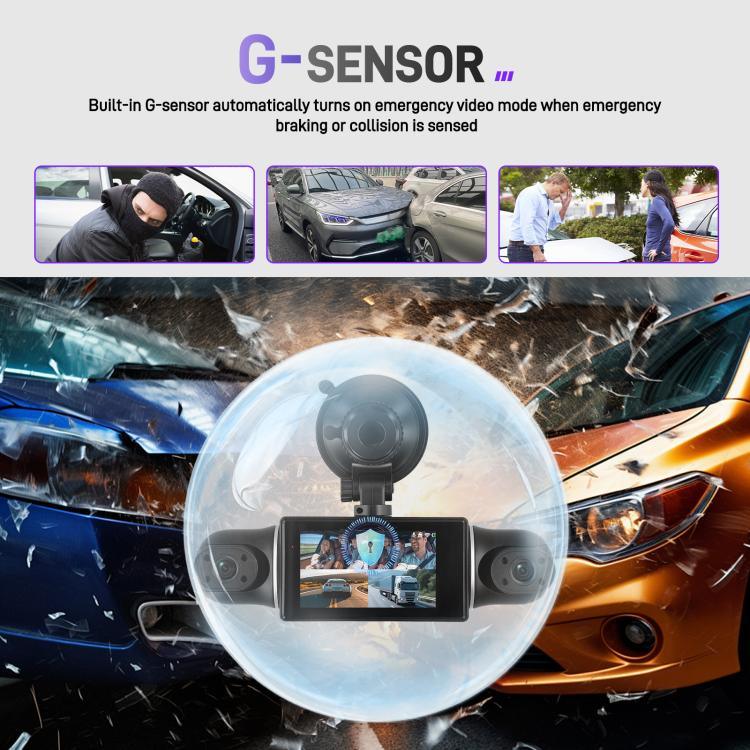 Caméra DVR de voiture 3 pouces 2K avec enregistrement quadruple WIFI, enregistreur de voiture HD avec capteur de gravité 1080P, L5942