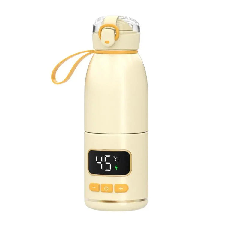 Chauffe-biberon portable sans fil 450 ml, tasse chauffante rechargeable 15000 mAh 37-55 degrés, acier inoxydable, verre
