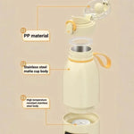 Chauffe-biberon portable sans fil 450 ml, tasse chauffante rechargeable 15000 mAh 37-55 degrés, acier inoxydable, verre