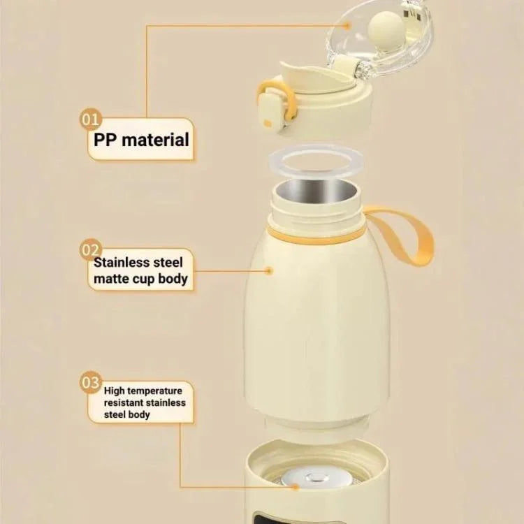 Chauffe-biberon portable sans fil 450 ml, tasse chauffante rechargeable 15000 mAh 37-55 degrés, acier inoxydable, verre