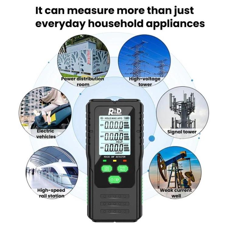 R&D INSTRUMENTS RD630 Détecteur de champ électrique, champ magnétique et RF 3 en 1 Testeur de rayonnement électromagnétique, RD630
