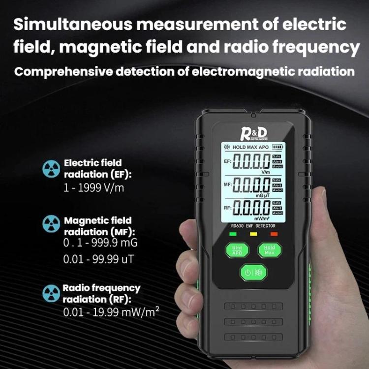R&D INSTRUMENTS RD630 Détecteur de champ électrique, champ magnétique et RF 3 en 1 Testeur de rayonnement électromagnétique, RD630