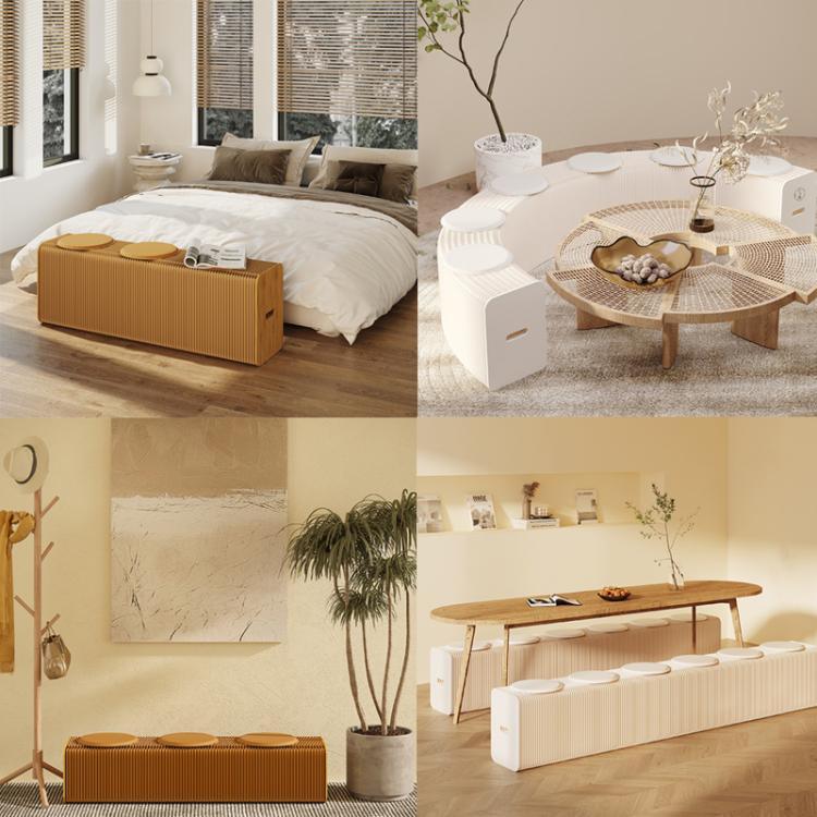 Banc en papier accordéon extensible Fauteuil pliant Tabouret d'entrée, Hauteur 30cm 3 places Marron, Hauteur 30cm 6 places Marron, Hauteur 30cm 9 places Marron, Hauteur 44cm 3 places Marron, Hauteur 44cm 6 places Marron, Hauteur 44cm 9 places Marron