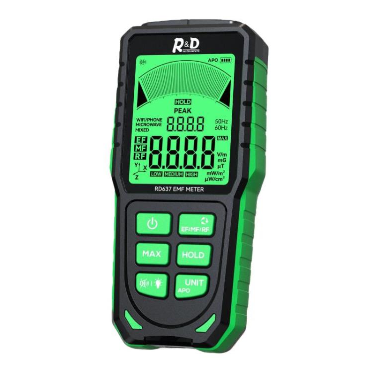 R&D INSTRUMENTS RD637 Testeur de rayonnement électromagnétique rechargeable avec affichage numérique et alarme 3 en 1, RD637