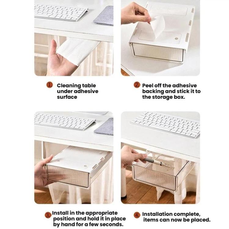 Organisateur de tiroir caché sous le bureau, boîte de rangement invisible pour papeterie et fournitures de bureau, Medium Transparent, Medium Noir Transparent, Large Transparent, Large Noir Transparent, XL Transparent
