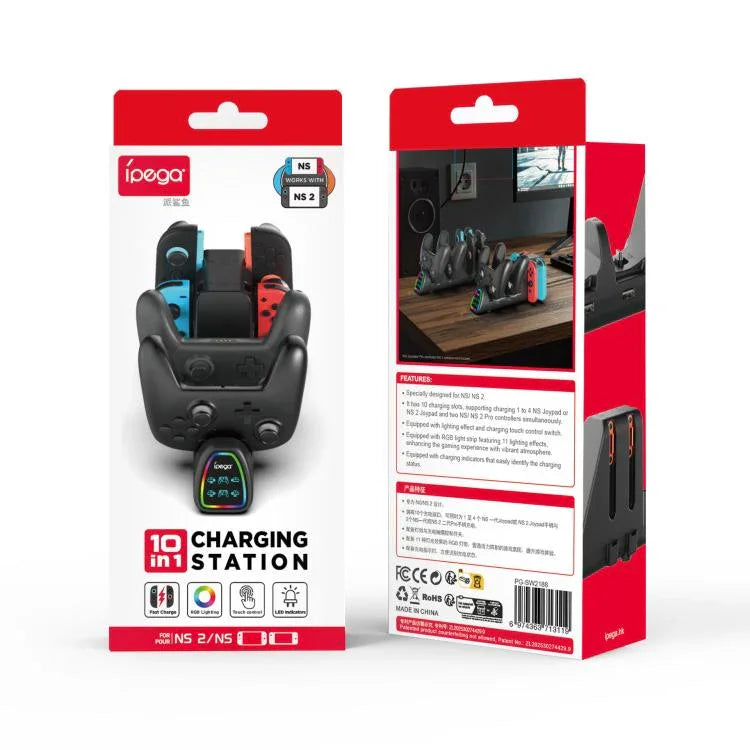 Station de charge 10-en-1 ipega pour Nintendo Switch 2 / manettes Switch Joy-Con & Switch 2 Pro, PG-SW2188