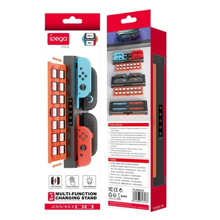 Station de charge ipega 8-en-1 pour Nintendo Switch 2 / Switch Joy-Con avec support pour cartes de jeu