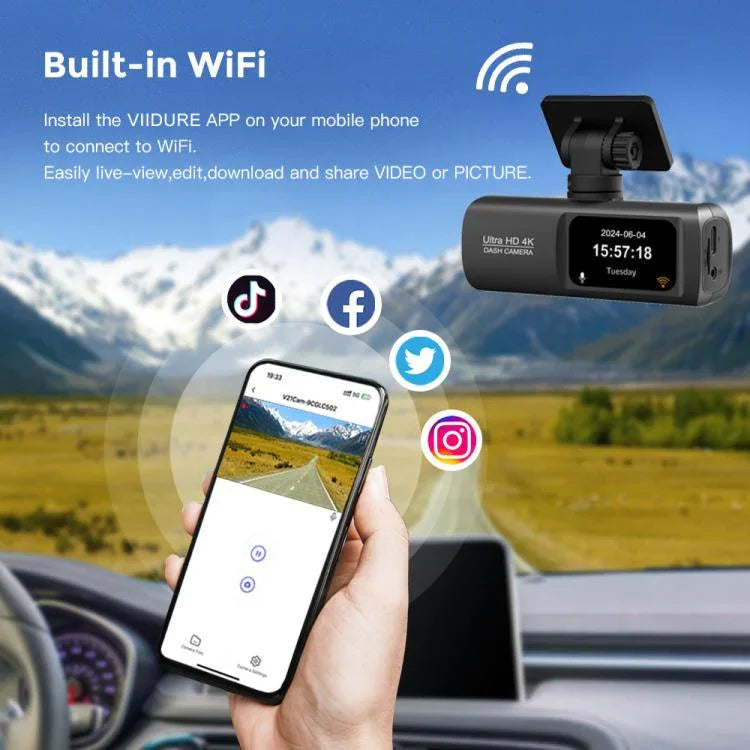 Caméra de tableau de bord de voiture connectée WiFi 4K à double enregistrement pour smartphone, avant+arrière, avant+arrière+suivi GPS, avant+intérieur, avant+intérieur+suivi GPS