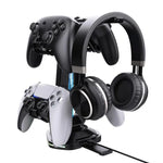 Support de jeu multifonction pour casque et 4 manettes avec double port USB de charge et éclairage RGB