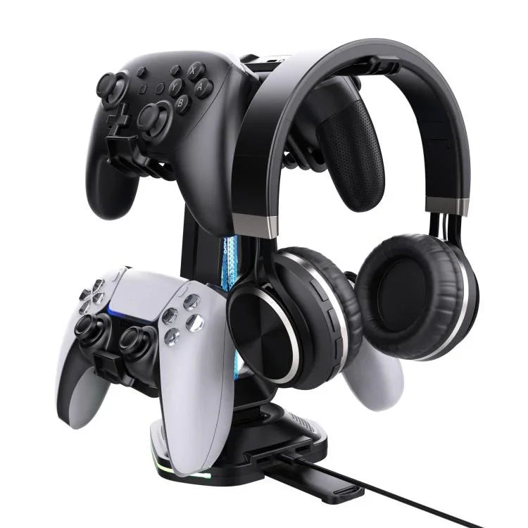 Support de jeu multifonction pour casque et 4 manettes avec double port USB de charge et éclairage RGB