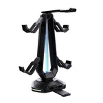 Support de jeu multifonction pour casque et 4 manettes avec double port USB de charge et éclairage RGB