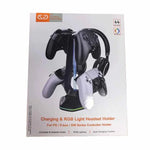 Support de jeu multifonction pour casque et 4 manettes avec double port USB de charge et éclairage RGB