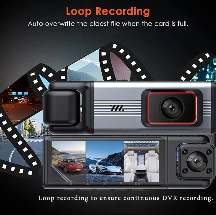 DVR de voiture HD 1080P 3,16 pouces avec vision nocturne infrarouge, avant + intérieur (sans Wi-Fi), avant + intérieur + arrière (sans Wi-Fi), avant + intérieur + connectivité Wi-Fi, avant + intérieur + arrière + connectivité Wi-Fi