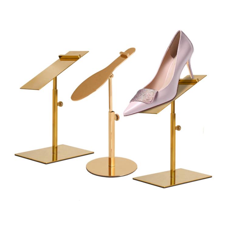 Présentoirs à chaussures à talons hauts en acier inoxydable, pied réglable miroir 140x50mm, pied réglable or rose 140x50mm, pied réglable noir 140x50mm, pied réglable titane 140x50mm, pied réglable noir, noir carré/rond
