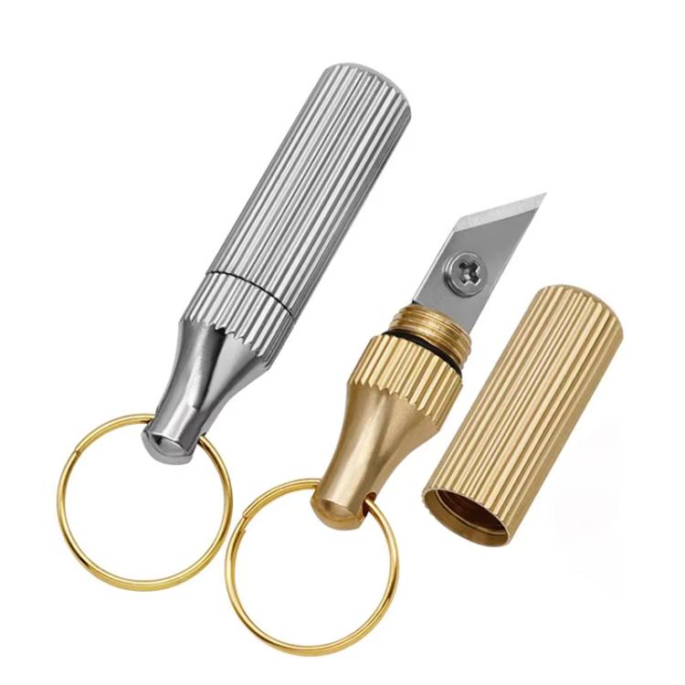 2pcs couteau de gravure capsule mini portable porte-clés en laiton, couteau de gravure petit, or + argent