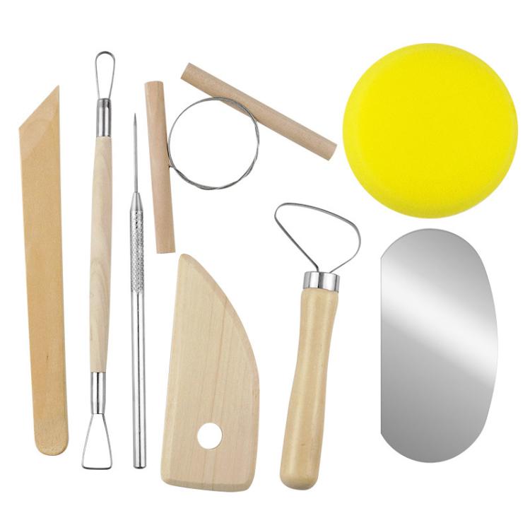 8pcs /Set outils de sculpture en argile pour poterie en bois, ensemble d'outils d'argile DIY, couleur bois d'origine