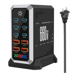 Chargeur de bureau multiprise 6 Type-C + 4 USB 660 W haute puissance en nitrure de gallium, prise US, prise UK, prise EU, prise AU