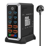 Chargeur de bureau multiprise 6 Type-C + 4 USB 660 W haute puissance en nitrure de gallium, prise US, prise UK, prise EU, prise AU