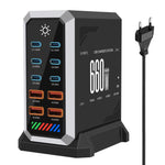 Chargeur de bureau multiprise 6 Type-C + 4 USB 660 W haute puissance en nitrure de gallium, prise US, prise UK, prise EU, prise AU