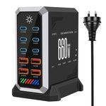 Chargeur de bureau multiprise 6 Type-C + 4 USB 660 W haute puissance en nitrure de gallium, prise US, prise UK, prise EU, prise AU