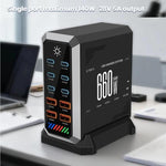 Chargeur de bureau multiprise 6 Type-C + 4 USB 660 W haute puissance en nitrure de gallium, prise US, prise UK, prise EU, prise AU