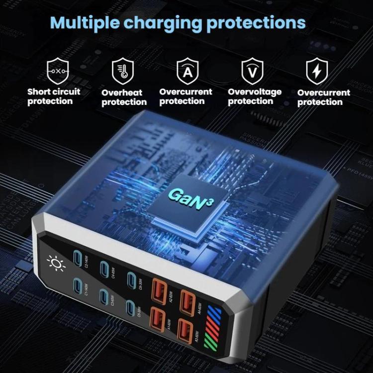 Chargeur de bureau multiprise 6 Type-C + 4 USB 660 W haute puissance en nitrure de gallium, prise US, prise UK, prise EU, prise AU
