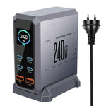 Chargeur 240 W à affichage dynamique multi-ports 4 Type-C + 2 USB à nitrure de gallium, prise AU, prise US, prise EU, prise UK