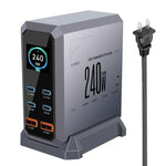 Chargeur 240 W à affichage dynamique multi-ports 4 Type-C + 2 USB à nitrure de gallium, prise AU, prise US, prise EU, prise UK