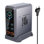 Chargeur 240 W à affichage dynamique multi-ports 4 Type-C + 2 USB à nitrure de gallium, prise AU, prise US, prise EU, prise UK