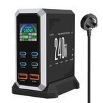 Chargeur 240 W à affichage dynamique multi-ports 4 Type-C + 2 USB à nitrure de gallium, prise AU, prise US, prise EU, prise UK