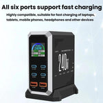 Chargeur 240 W à affichage dynamique multi-ports 4 Type-C + 2 USB à nitrure de gallium, prise AU, prise US, prise EU, prise UK