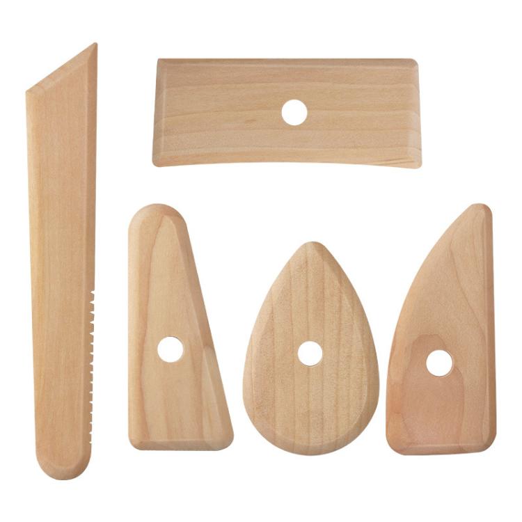 Outils en bois pour sculpture d'art en argile de poterie douce, couteau squelette en bois fait main DIY, 5pcs /Pack outils en bois