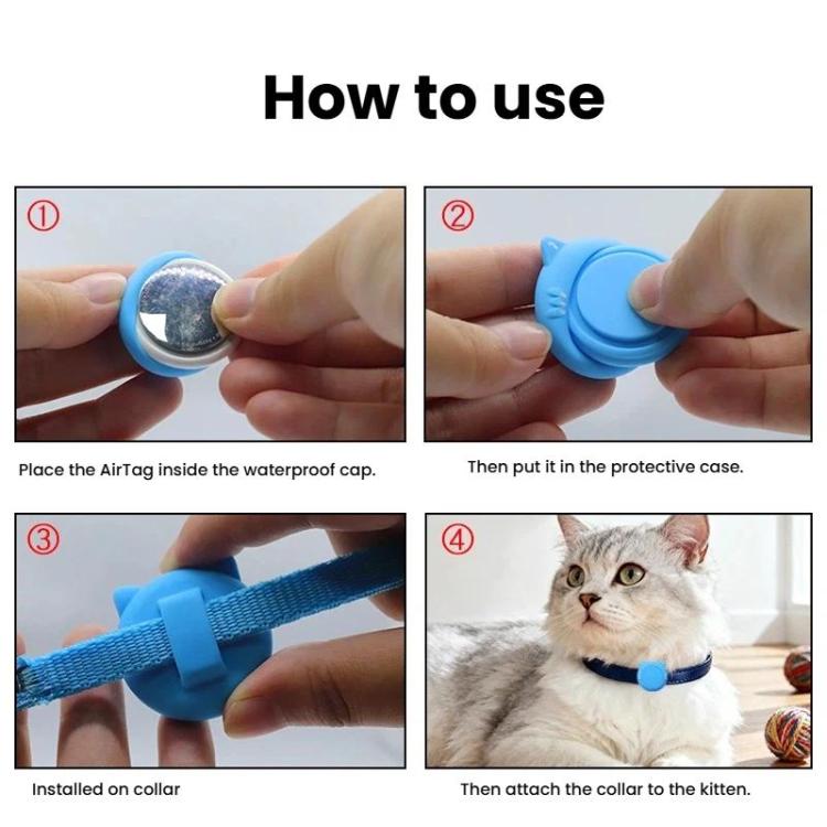 Pour collier de chat en silicone étanche AirTag 2e génération / AirTag 1re génération avec boucle de sécurité détachable et pendentif poisson et clochette
