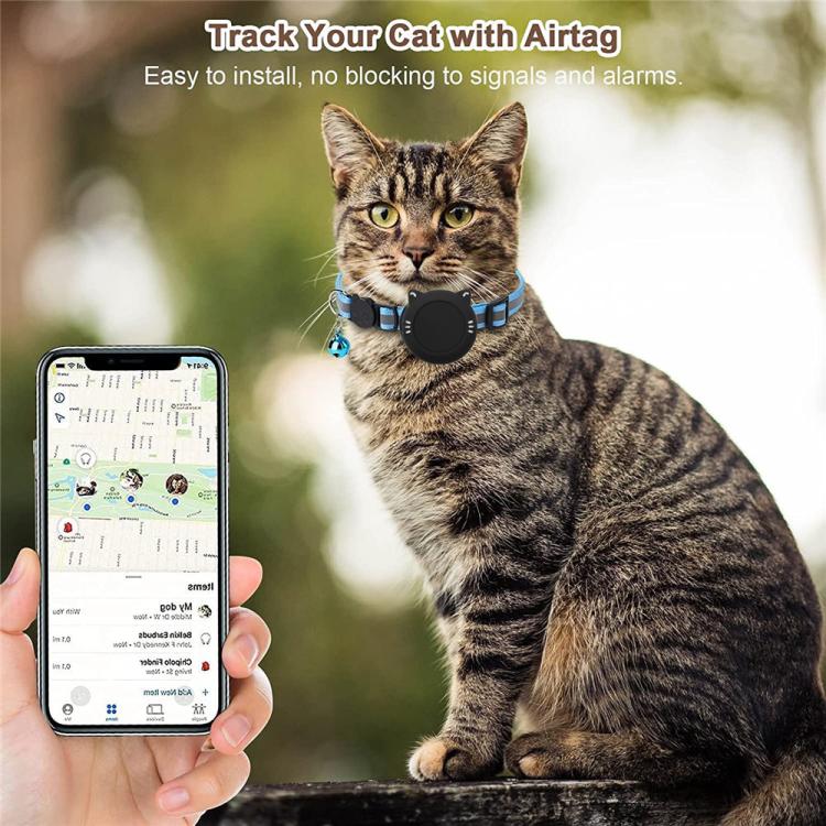 Pour collier de chat AirTag 2e génération / AirTag 1re génération, support en silicone étanche avec boucle de sécurité détachable et pendentif poisson et clochette