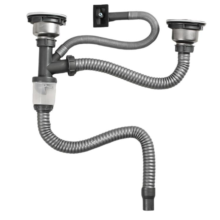 Raccords de tuyauterie d'évier de cuisine en acier inoxydable, ensemble de vidange anti-odeur, tuyau de descente à double fente de 0,6 m, siphon en S à double fente, tuyau de descente à double fente de 1 m
