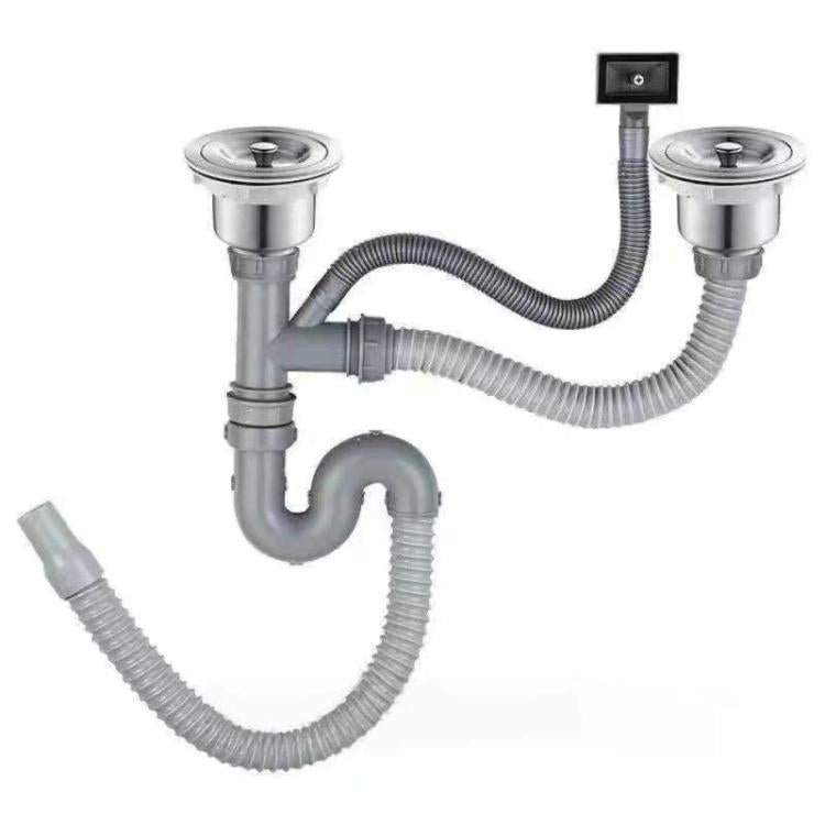 Raccords de tuyauterie d'évier de cuisine en acier inoxydable, ensemble de vidange anti-odeur, tuyau de descente à double fente de 0,6 m, siphon en S à double fente, tuyau de descente à double fente de 1 m
