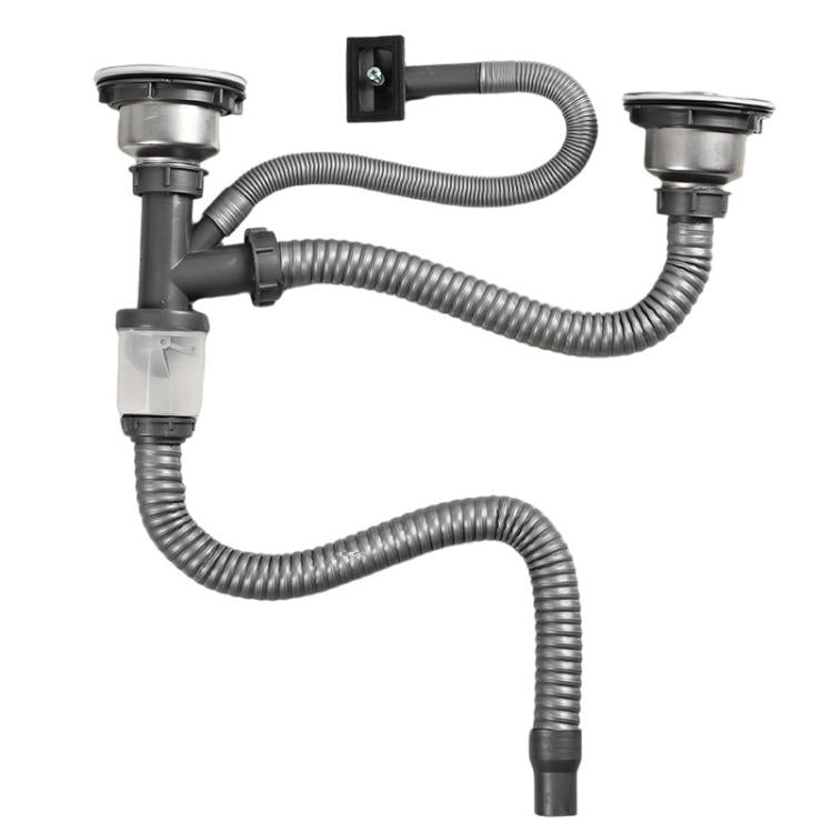 Raccords de tuyauterie d'évier de cuisine en acier inoxydable, ensemble de vidange anti-odeur, tuyau de descente à double fente de 0,6 m, siphon en S à double fente, tuyau de descente à double fente de 1 m