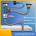 Raccords de tuyauterie d'évier de cuisine en acier inoxydable, ensemble de vidange anti-odeur, tuyau de descente à double fente de 0,6 m, siphon en S à double fente, tuyau de descente à double fente de 1 m