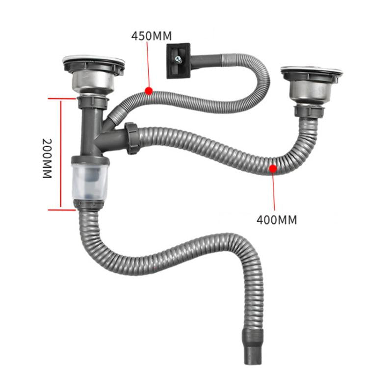 Raccords de tuyauterie d'évier de cuisine en acier inoxydable, ensemble de vidange anti-odeur, tuyau de descente à double fente de 0,6 m, siphon en S à double fente, tuyau de descente à double fente de 1 m