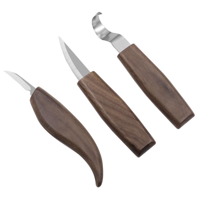 Grattoir d'affûtage en bois, couteau en bois, couteau de sculpture en noyer pour menuiserie, outil de motif de sculpture à la main, 3pcs /Set couteaux en bois