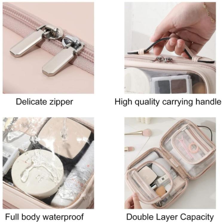 APJ083 Trousse de Maquillage Transparente Étanche Portable Grande Capacité Organisateur de Toilette à Main