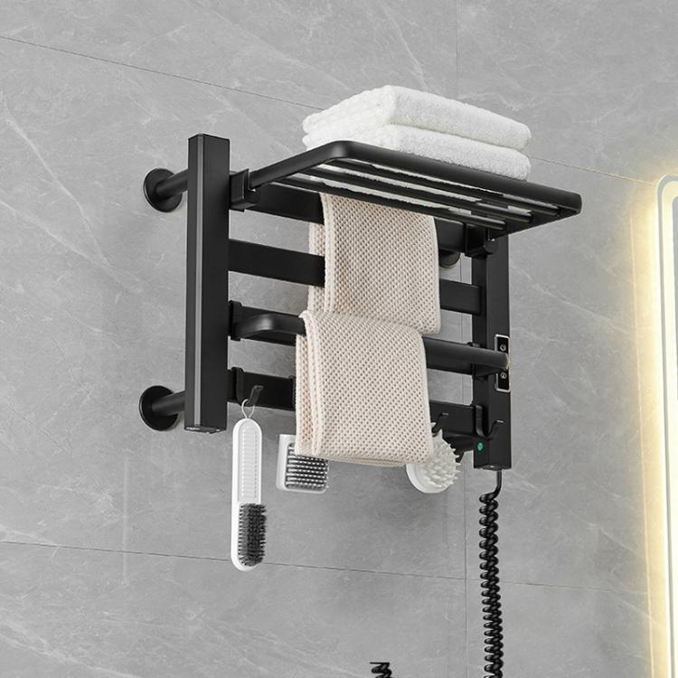 Séchoir à serviettes électrique chauffant avec écran tactile intelligent, pour salle de bain, petit, noir, câblage à droite ; petit, noir, câblage à gauche
