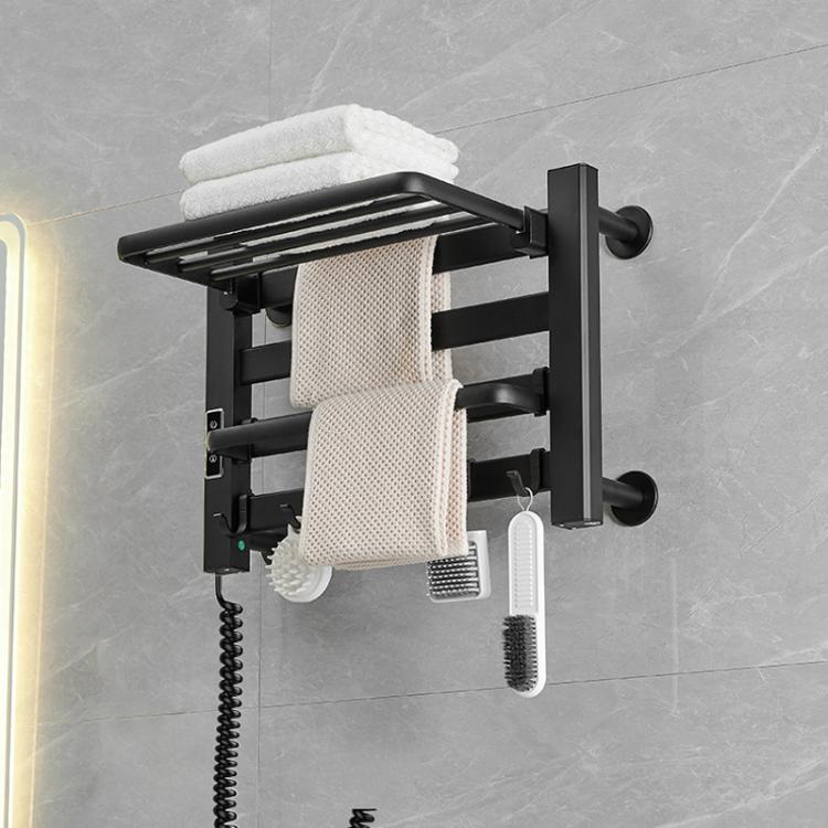 Séchoir à serviettes électrique chauffant avec écran tactile intelligent, pour salle de bain, petit, noir, câblage à droite ; petit, noir, câblage à gauche