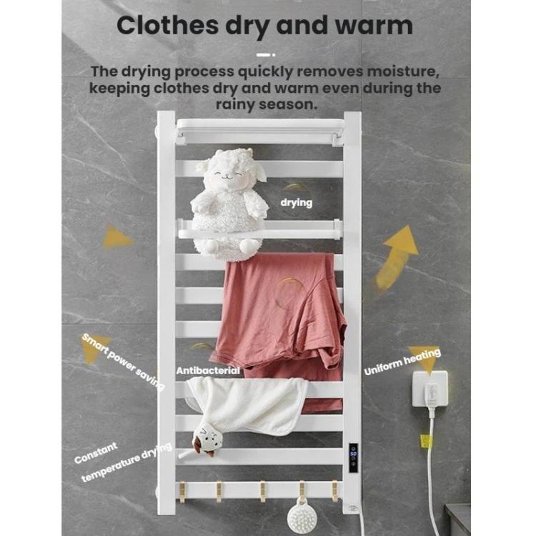 Séchoir à serviettes électrique chauffant avec écran tactile intelligent, pour salle de bain, petit, noir, câblage à droite ; petit, noir, câblage à gauche