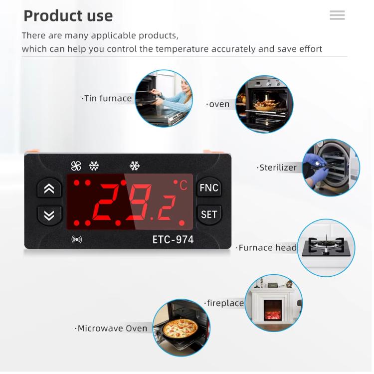 Régulateur de température numérique intégré ETC-974 avec fonctions de refroidissement, de dégivrage et de ventilation, ETC-974 220V, ETC-974 110V